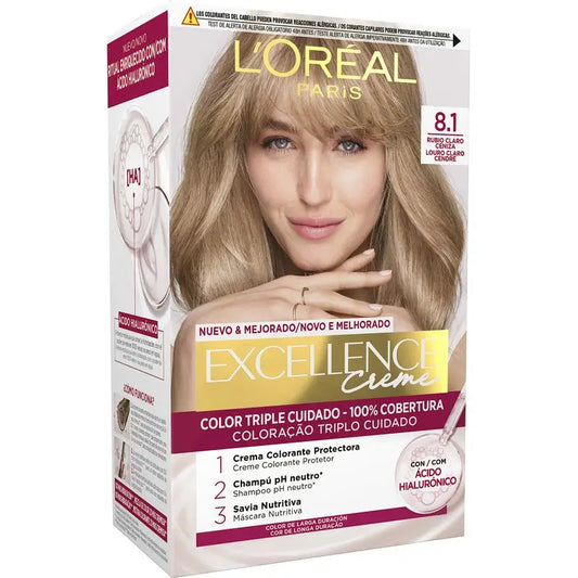 L'Oréal Paris Excellence Creme Permanent Hair Color - Tom 8.1 Louro Acinzentado Claro