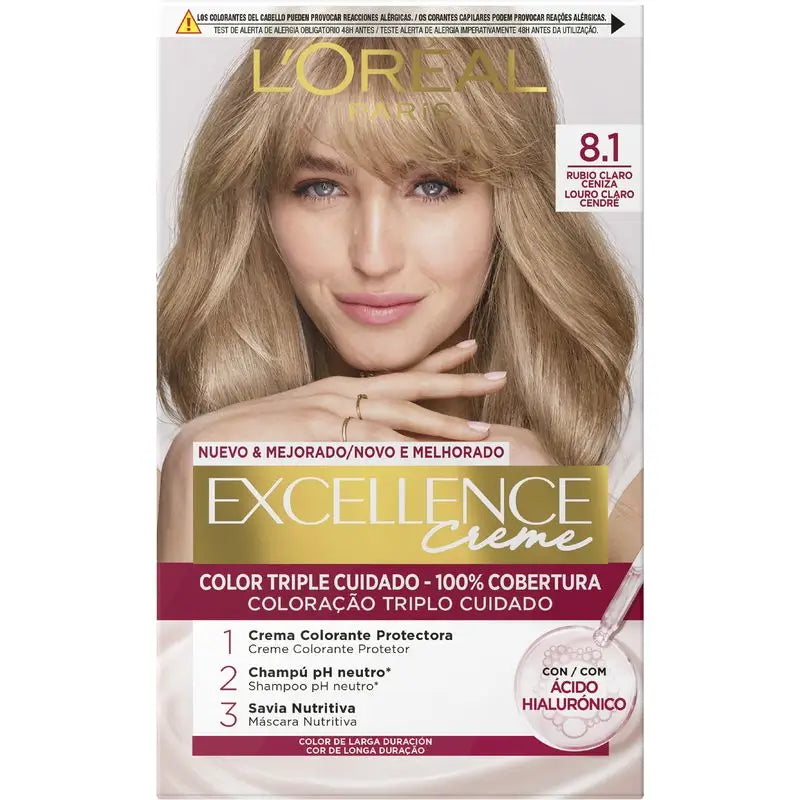 L'Oréal Paris Excellence Creme Permanent Hair Color - Tom 8.1 Louro Acinzentado Claro