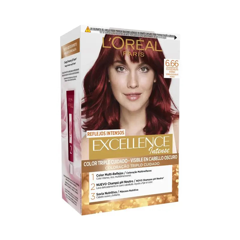 L'Oréal Paris Excellence Intense Permanent Hair Color - Tom 6.66 Vermelho Escarlate