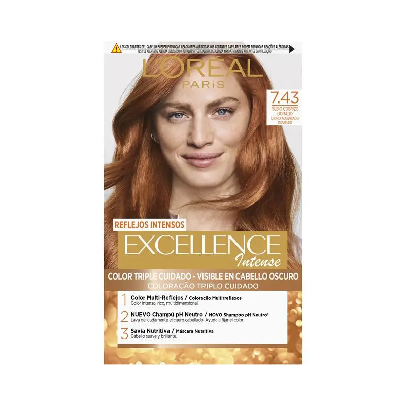 L'Oréal Paris Excellence Intense Permanent Hair Color - Tom 7.43 Louro Cobre Dourado