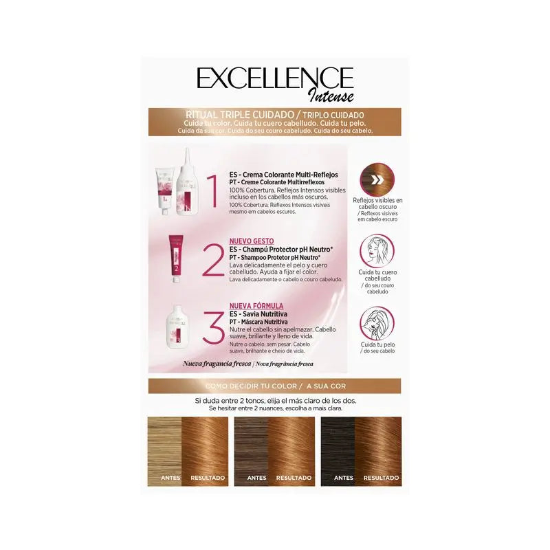 L'Oréal Paris Excellence Intense Permanent Hair Color - Tom 7.43 Louro Cobre Dourado