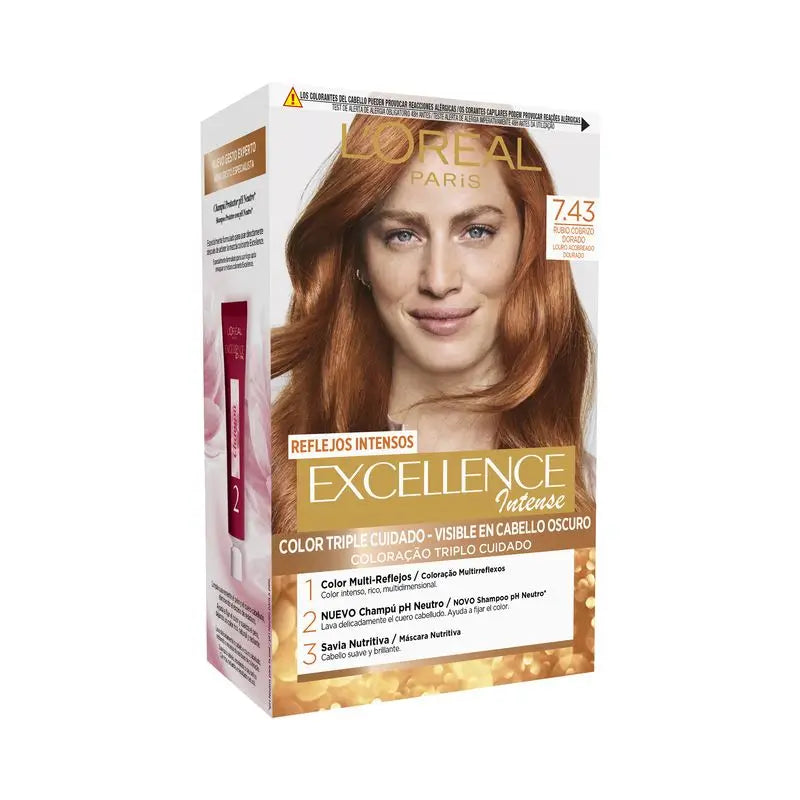 L'Oréal Paris Excellence Intense Permanent Hair Color - Tom 7.43 Louro Cobre Dourado