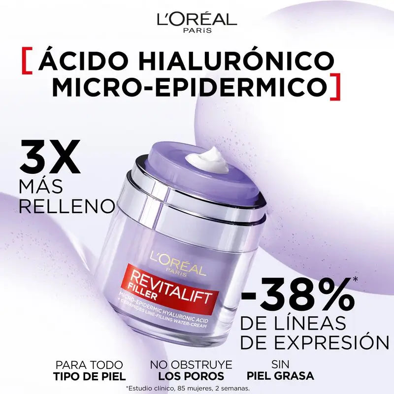 L'Oréal Paris Revitalift Filler Cream Gel: Ácido Hialurónico e 3 Ceramidas, Hidratação Intensa