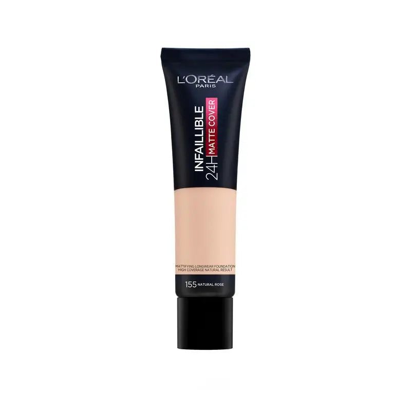 L'Oréal Paris Infallible 32H Matte Cover Base Matte de Alta Cobertura 155 Natural Rosé Com Niacinamida, Spf25, Resistente à Água