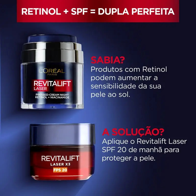 L'Oréal Paris Creme de Noite L'Oréal Paris Pressed Laser Revitalift com Retinol + Niacidamida Formato Dose Única, 50Ml