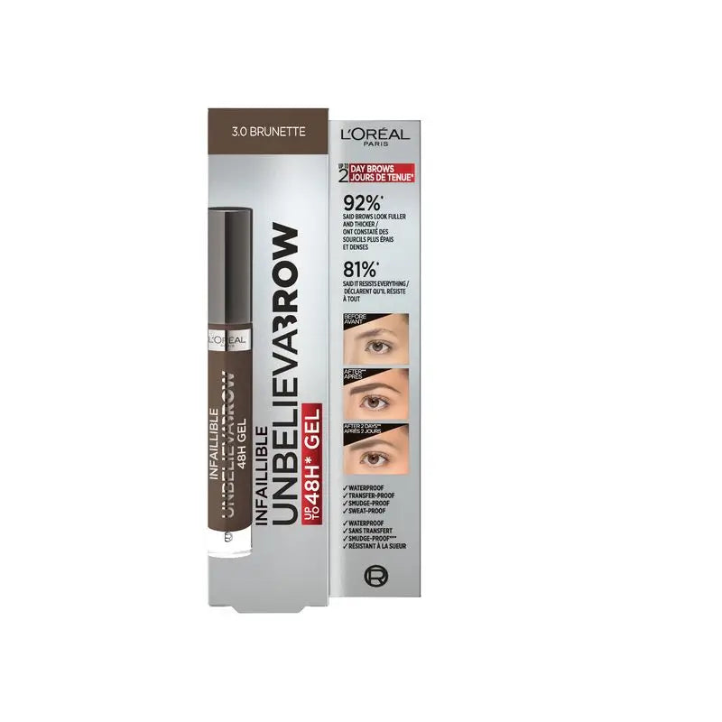 L'Oréal Paris Unbelieva Brow Gel Gel de longa duração para sobrancelhas 3.0 Brunette