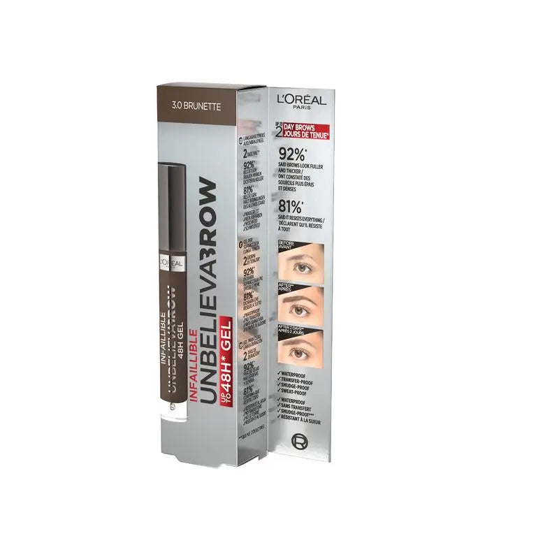 L'Oréal Paris Unbelieva Brow Gel Gel de longa duração para sobrancelhas 3.0 Brunette