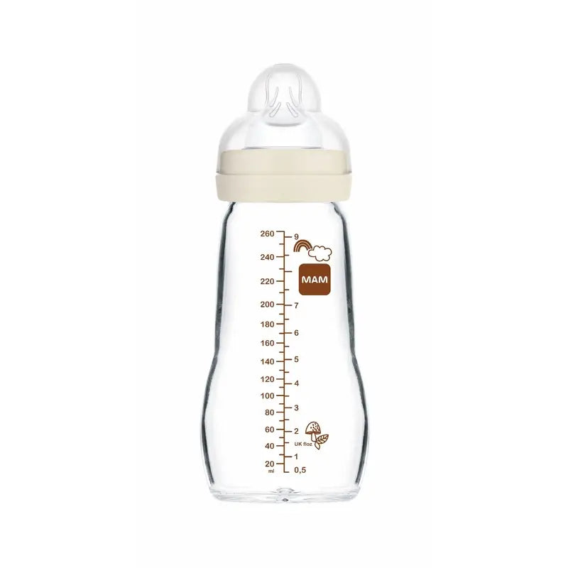 Mam Baby Baby Biberão de vidro Feel Good Neutro Mate, 260 ml