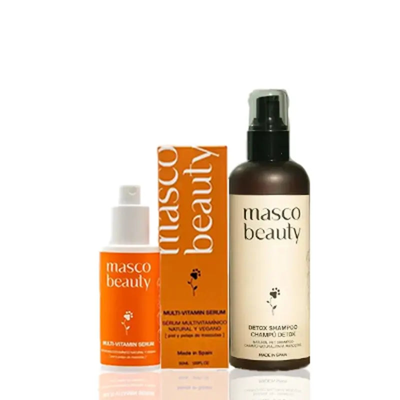 Masco Beauty Hair Pack com champô desintoxicante 250 ml e soro multivitamínico 50 ml para cães