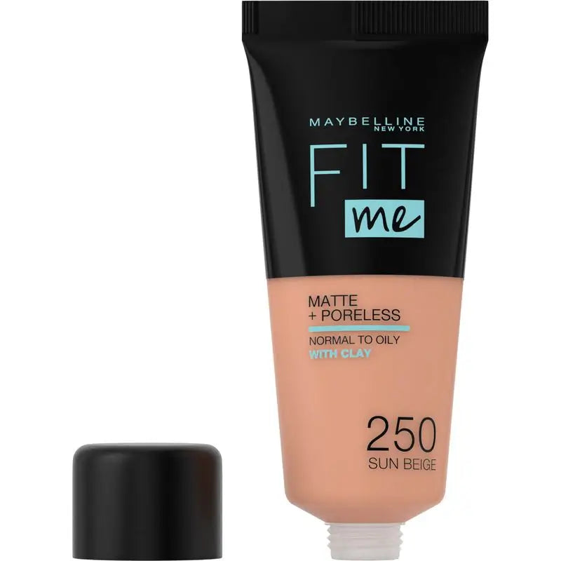 Maybelline New York Fit Me Matte and Refine Makeup Foundation Shade 250 Sun Beige Calca A Tu Tono Y Textura Pieles Medias - 30Ml