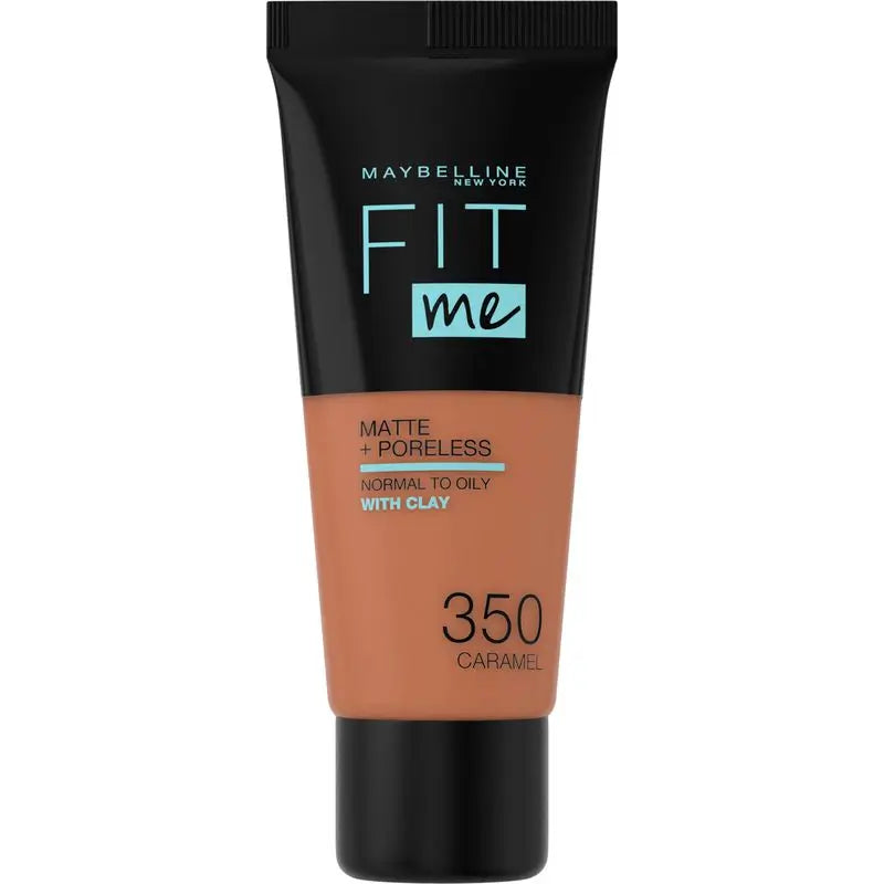 Maybelline New York Fit Me Matte & Refine Makeup Foundation Shade 350 Caramel Combina com o seu tom de pele escuro e textura - 30Ml