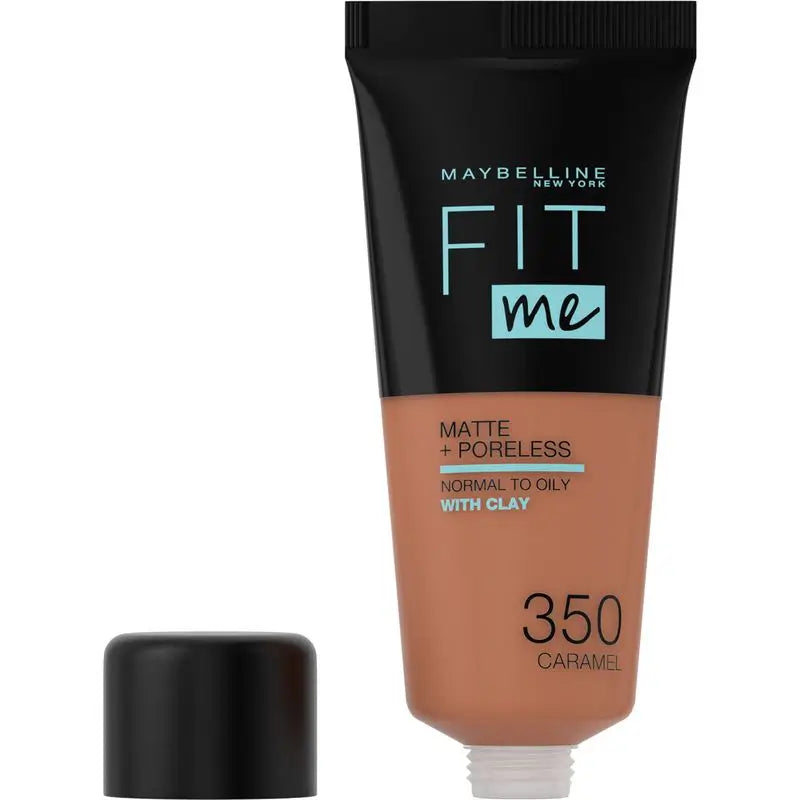 Maybelline New York Fit Me Matte & Refine Makeup Foundation Shade 350 Caramel Combina com o seu tom de pele escuro e textura - 30Ml