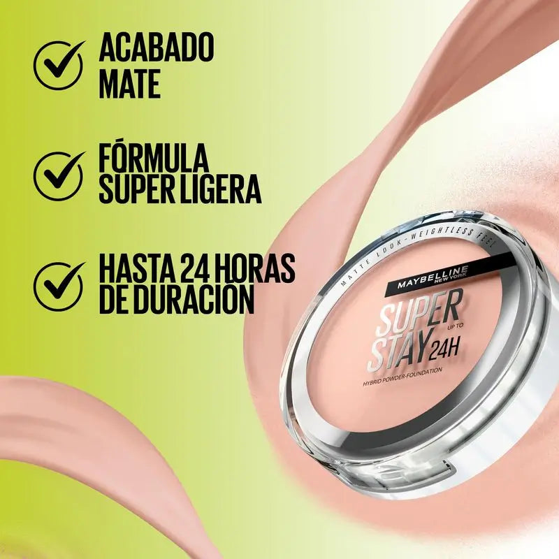 Maybelline New York Superstay Hybrid 24H Powder Foundation, Super Cobertura, Super Leve, Até 24 horas, Tonalidade 03