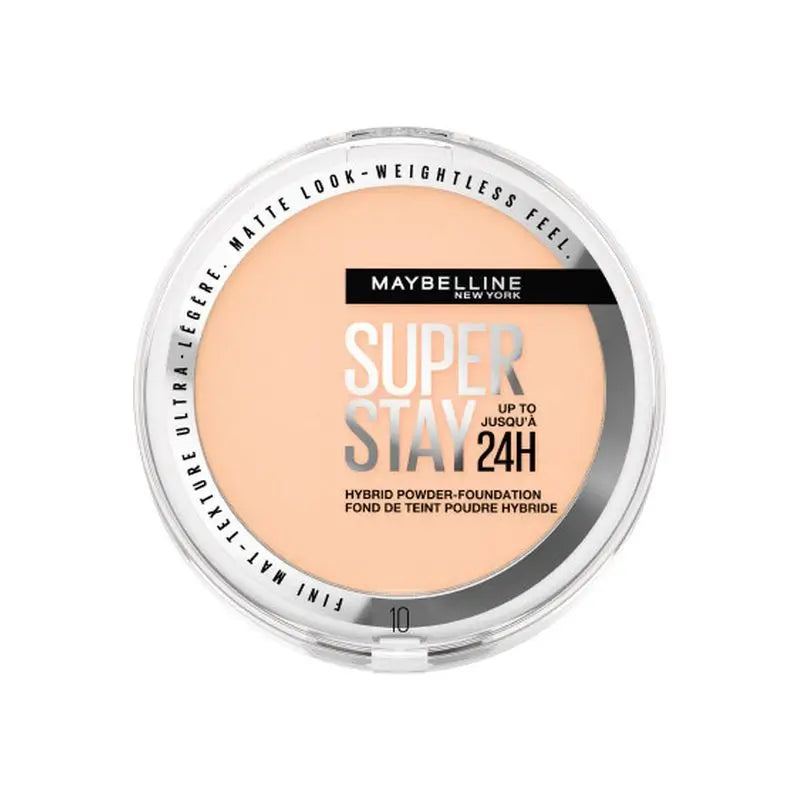 Maybelline New York Superstay Hybrid 24H Powder Foundation, Super Cobertura, Super Leve, Até 24 horas, Tonalidade 10