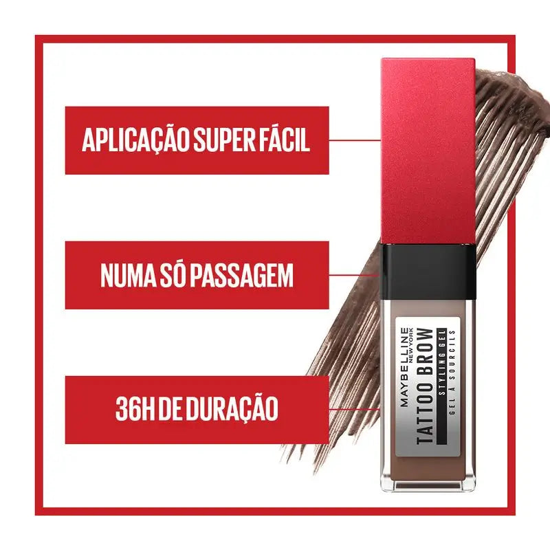 Maybelline New York Tattoo Brow Gel Preenchedor de Sobrancelhas, Sombra 262 Preto Castanho