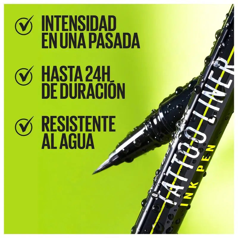 Maybelline New York Tattoo Liner Ink Pen, Eyeliner em formato de caneta, à prova de água, fórmula de tatuagem até 24 horas, preto