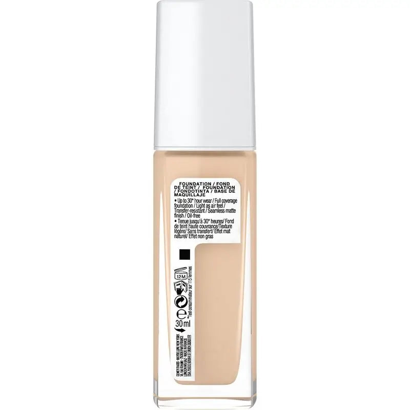 Base de Maquilhagem Maybelline New York Superstay Activewear 30H Base de Maquilhagem de Longa Duração e Alta Cobertura. Sombra 03 True Ivory.