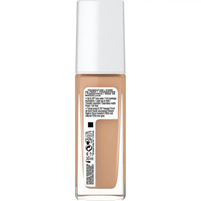 Base de Maquilhagem Maybelline New York Superstay Activewear 30H Base de Maquilhagem de Longa Duração e Alta Cobertura. Sombra 30 Sand.