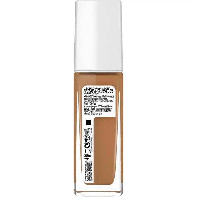 Base de Maquilhagem Maybelline New York Superstay Activewear 30H Base de Maquilhagem de Longa Duração e Alta Cobertura. Sombra 60 Caramel.