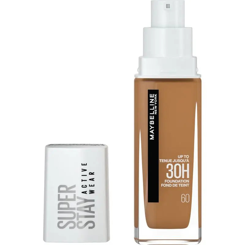 Base de Maquilhagem Maybelline New York Superstay Activewear 30H Base de Maquilhagem de Longa Duração e Alta Cobertura. Sombra 60 Caramel.