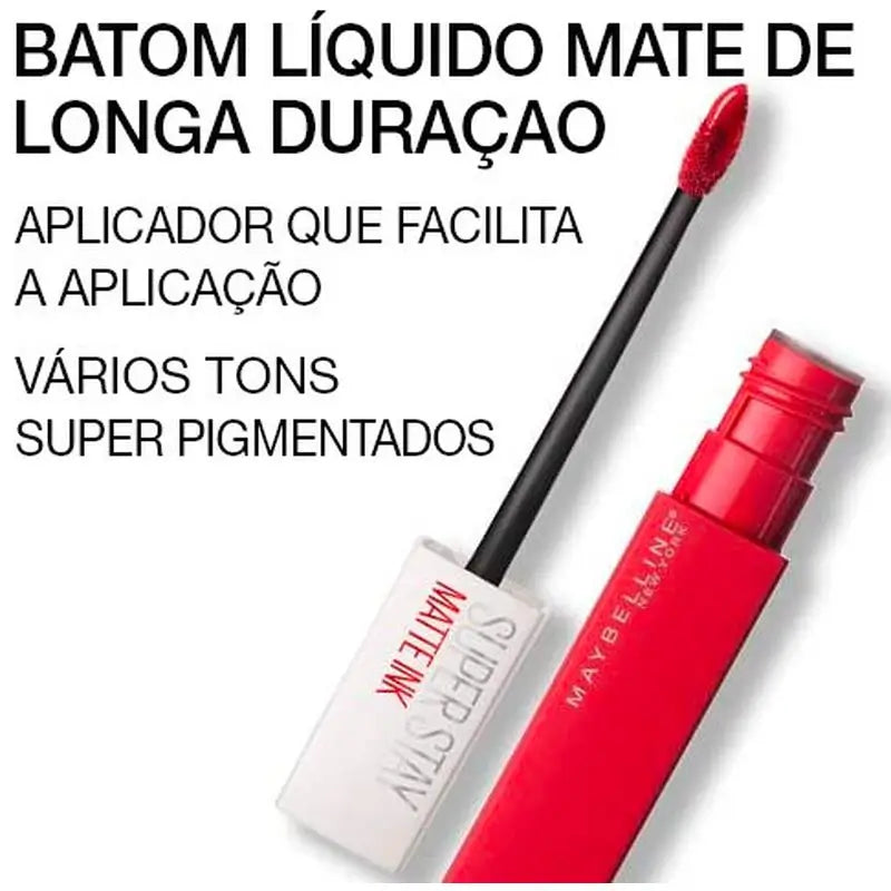 Maybelline New York Superstay Matte Ink Batom Matte de Longa Duração Sombra 20 Vermelho Pioneiro