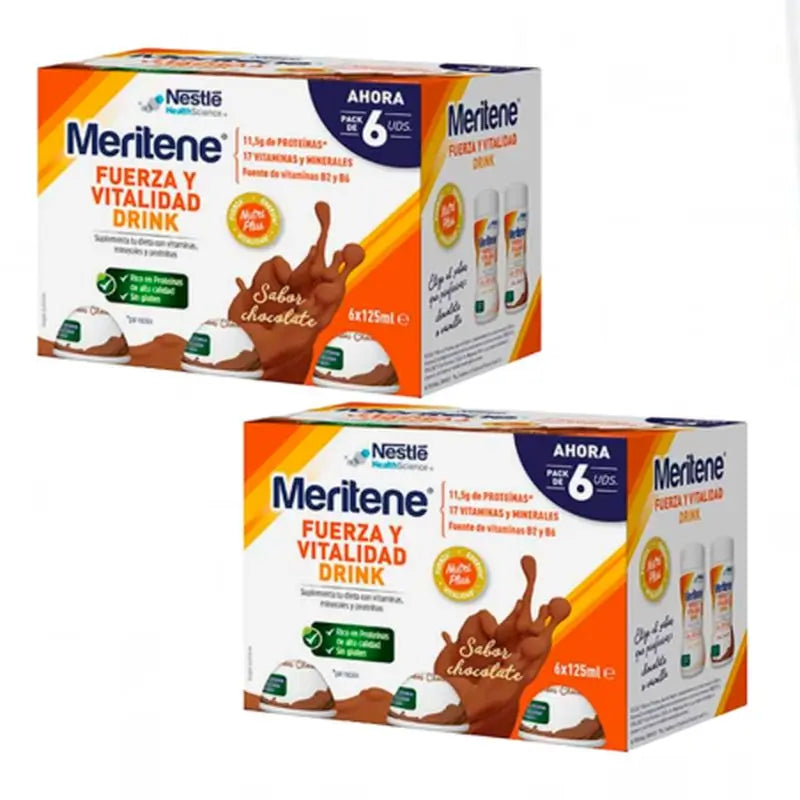 Bebida Meritene Força e Vitalidade Sabor a Chocolate 2X6, 125 Ml