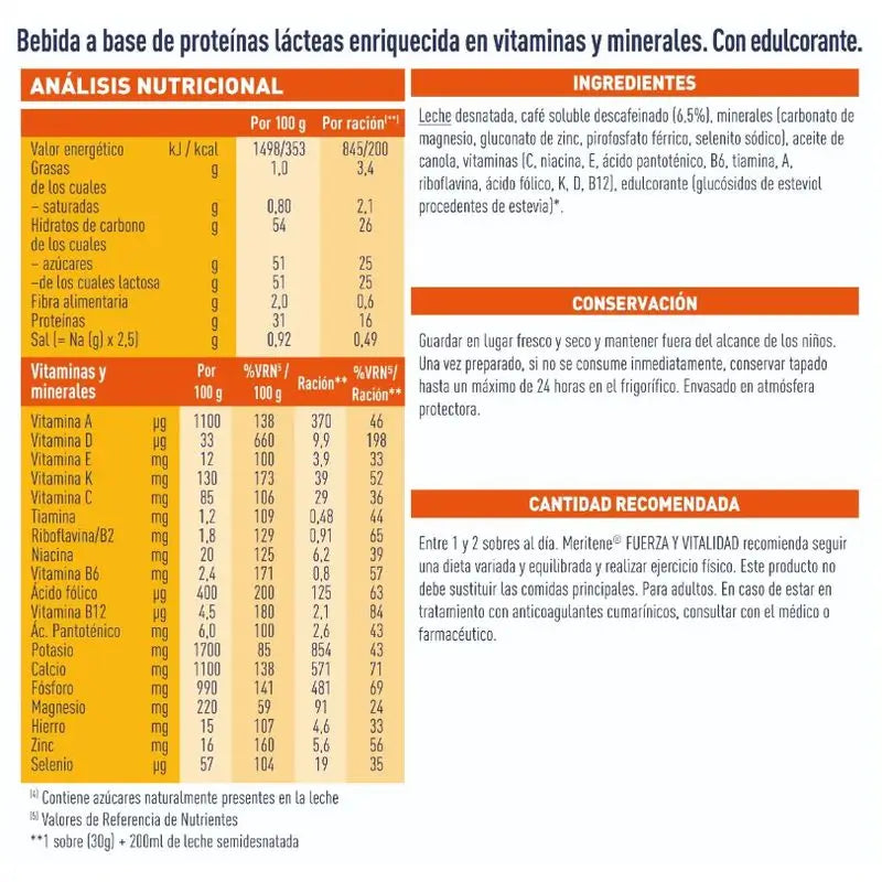 Batido com sabor a café descafeinado Meritene Strength & Vitality 3x15 saquetas