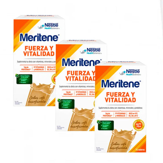 Batido com sabor a café descafeinado Meritene Strength & Vitality 3x15 saquetas