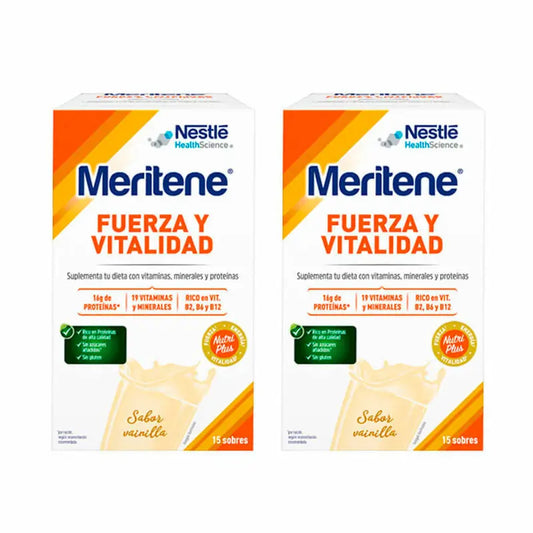 Meritene Fuerza Y Vitalidad Batido Sabor Vainilla 2x15 Sobres, 30 gr