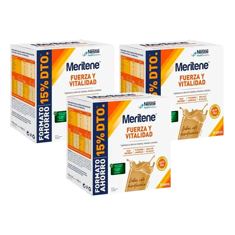 Meritene Strength & Vitality Café Descafeinado Embalagem Económica 3 x 30 saquetas