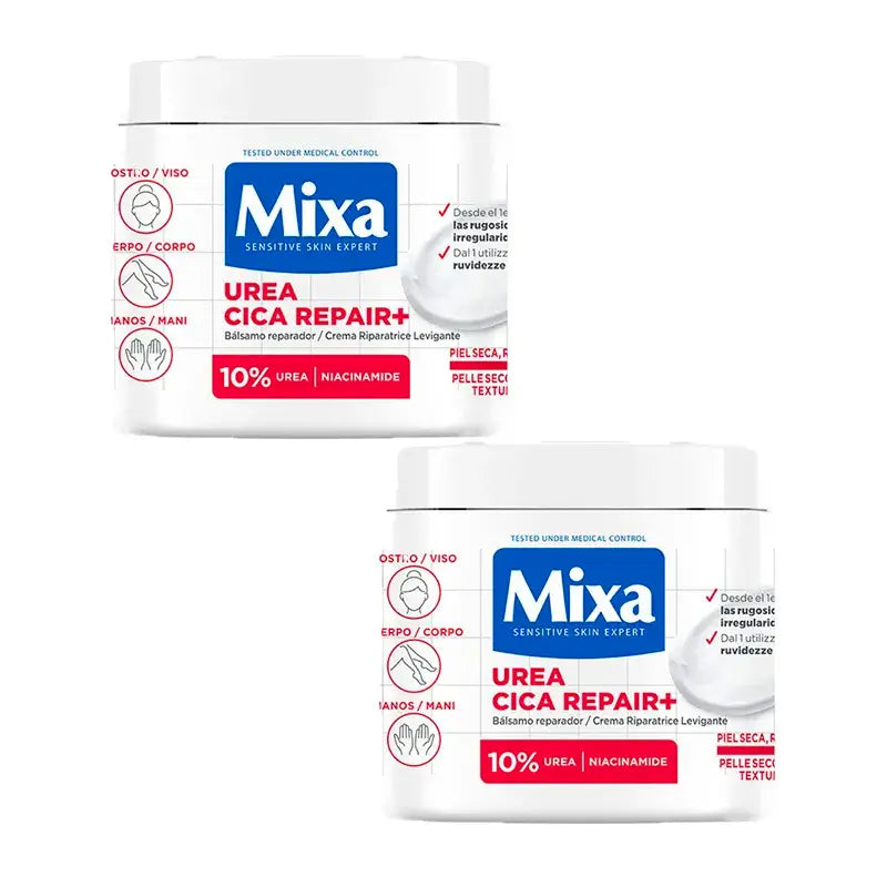 Mixa Duplo Urea Cica Repair+ Repair+ Repair Balm para peles secas, ásperas e irregulares 2 x 400Ml