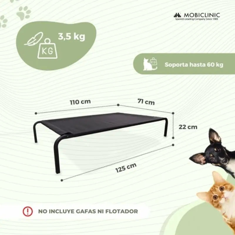 Mobiclinic Cama Elevada Isolada para Animais de Estimação 122 X 71 X 21 Cm Preto Cleo