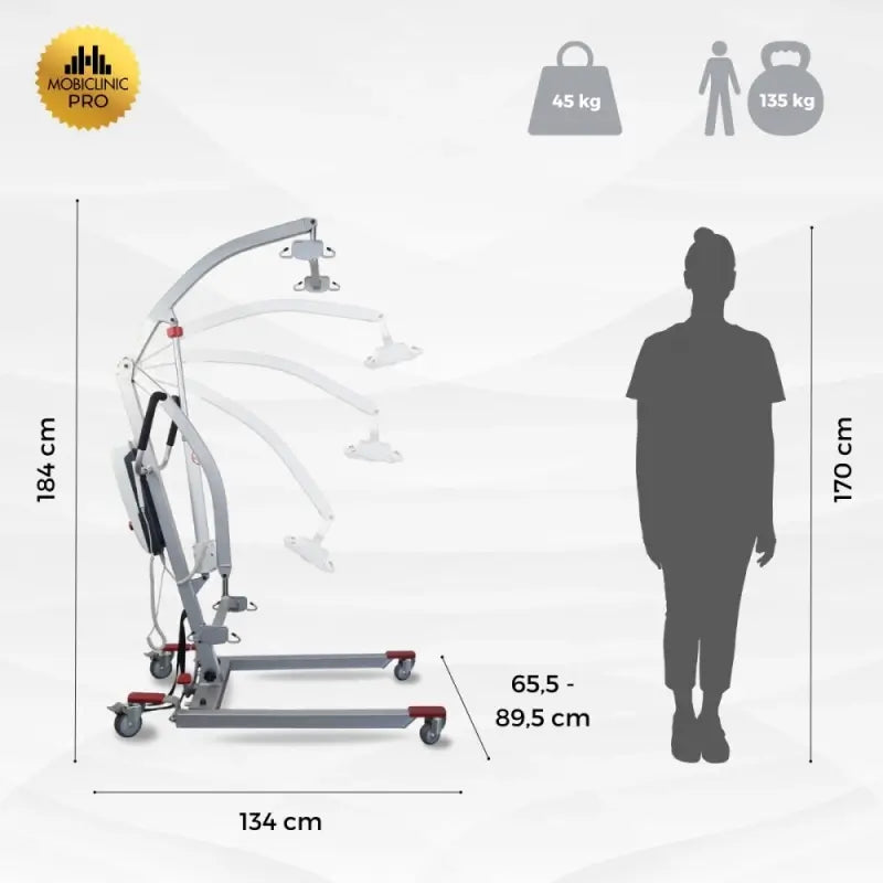 Elevador Elétrico Mobiclinic - Inclui Funda 4 Ganchos - Utilização durante o transporte - Compacto - Max. 135 Kg - Fortuna Basic