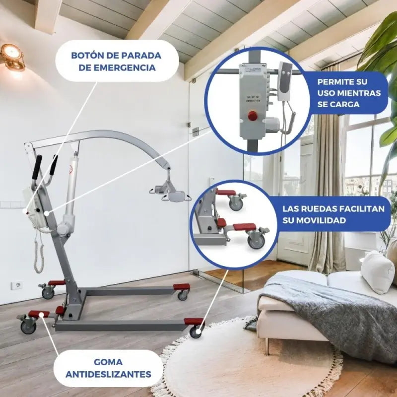 Elevador Elétrico Mobiclinic - Inclui Funda 4 Ganchos - Utilização durante o transporte - Compacto - Max. 135 Kg - Fortuna Basic