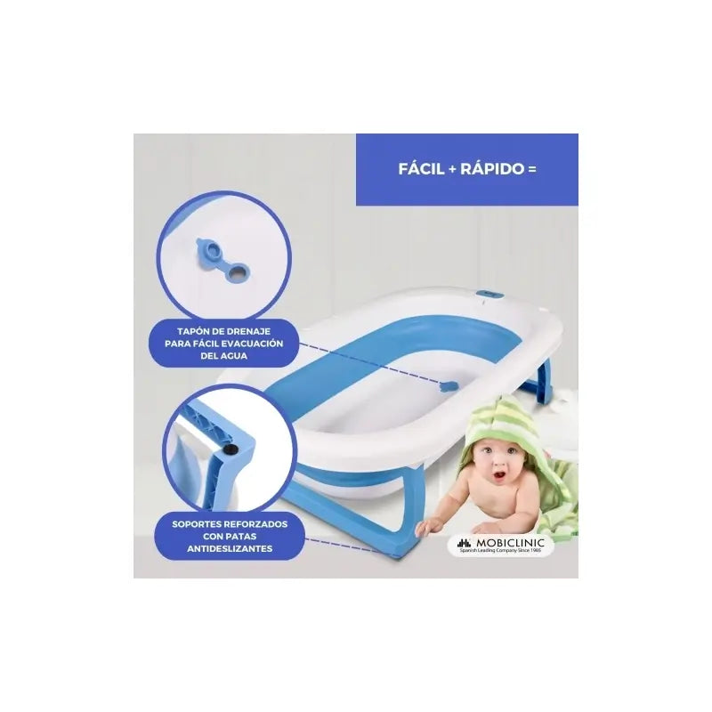 Mobiclinic Baby Bath Pack - Banho para bebés - Dobrável - Antiderrapante - Azul - Termómetro de banho - Sem mercúrio