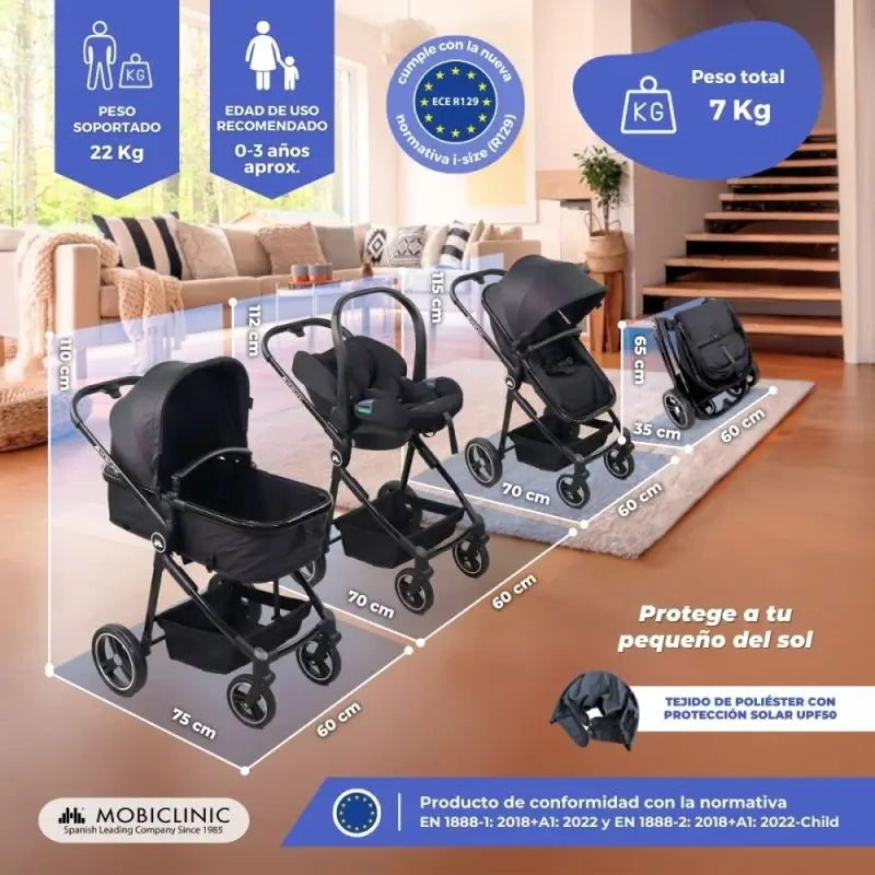 Mobiclinic Darky 3 In 1 Folding Stroller Cinzento