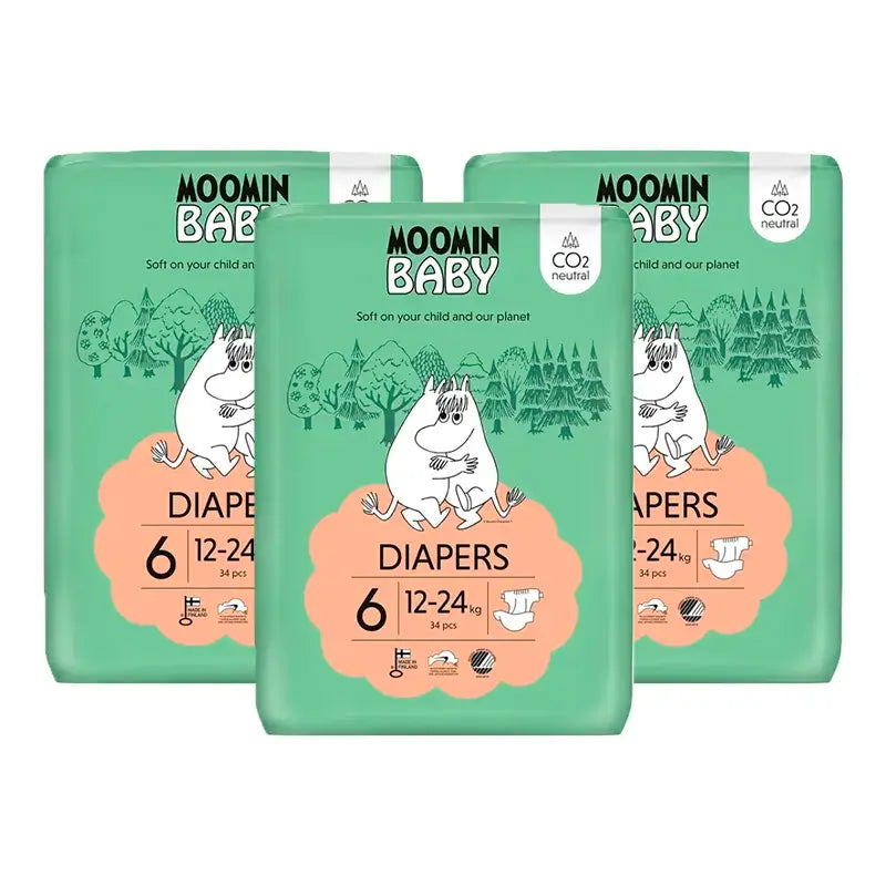 Fraldas de bebé Moomin Tamanho 6 , 3 x 34 unidades