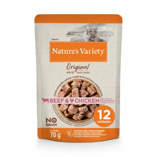 Nature'S Variety Feline Adult Original Pate Buey Pollo, 12 x 70 g, snack para gatos