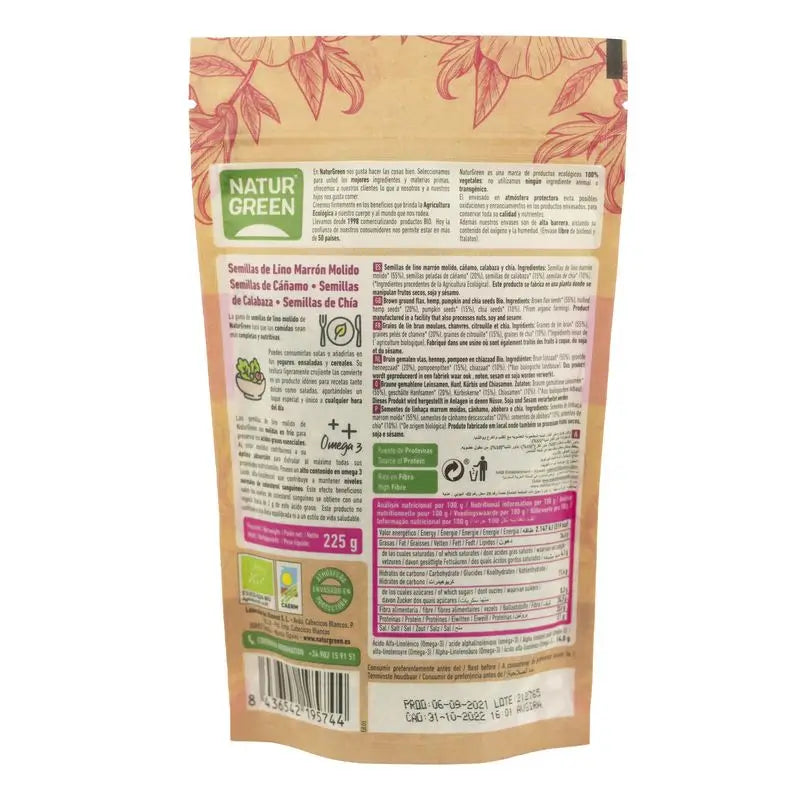 Naturgreen Sementes Biológicas de Linho, Cânhamo, Abóbora e Chia, 225 g