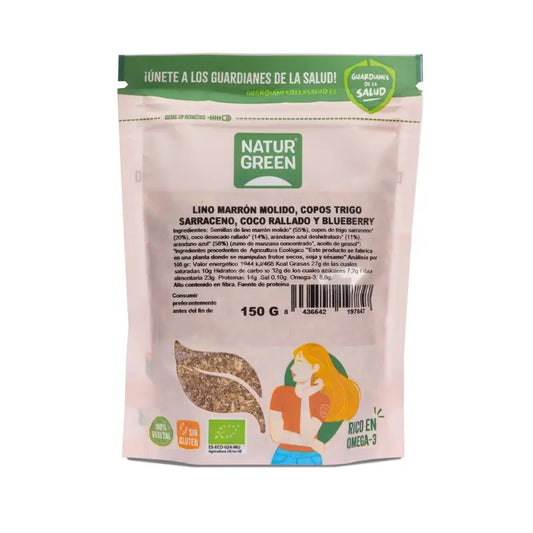 Naturgreen Sementes de Linhaça, Trigo Sarraceno, Coco, Mirtilo Bio, 225 g