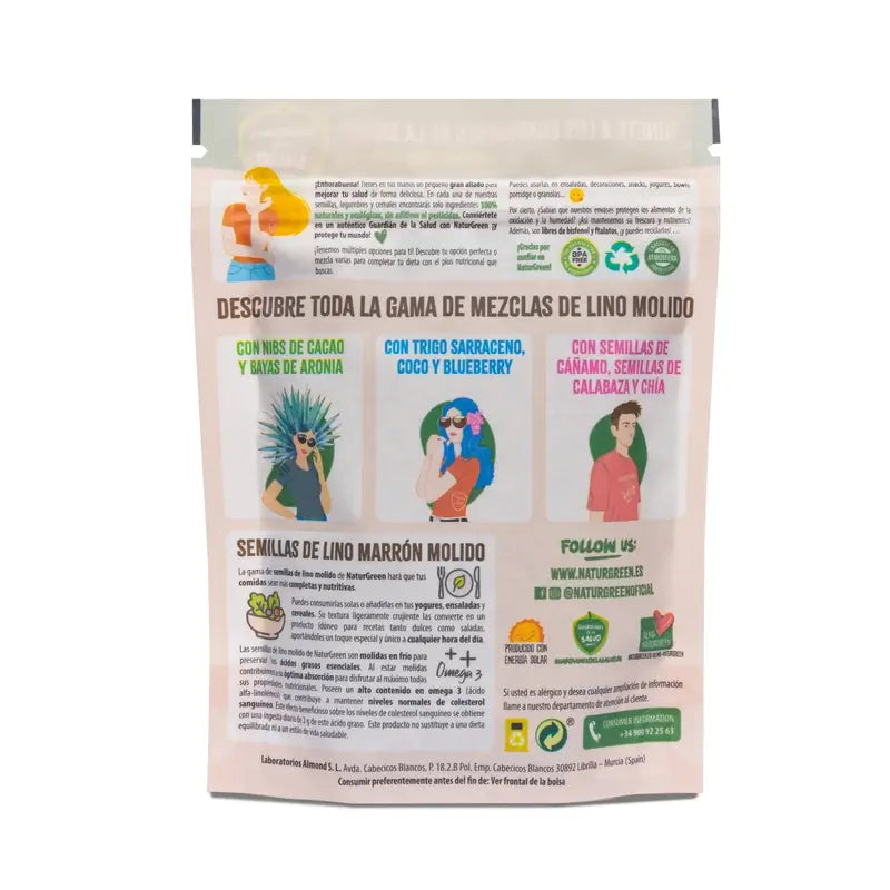 NaturGreen Sementes de linhaça, nibs de cacau e aronia Bio 150 g