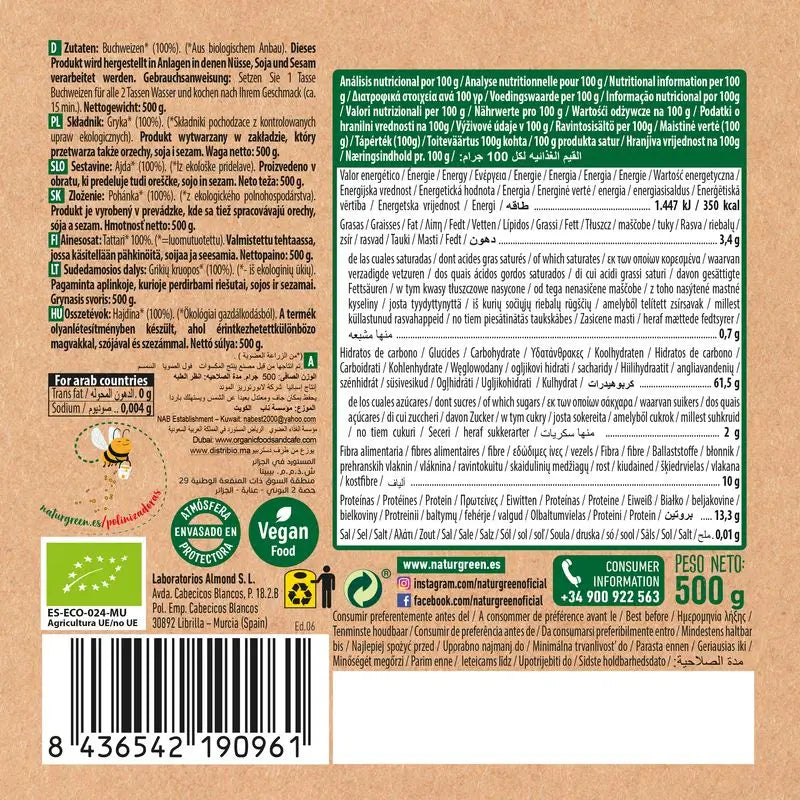 Trigo mourisco biológico Naturgreen, 500 g