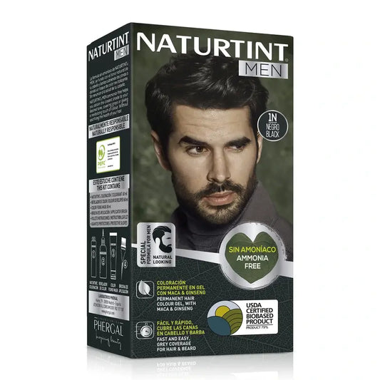 Naturtint Men Coloração permanente do cabelo e da barba para homem, sem amoníaco 1N - Preto