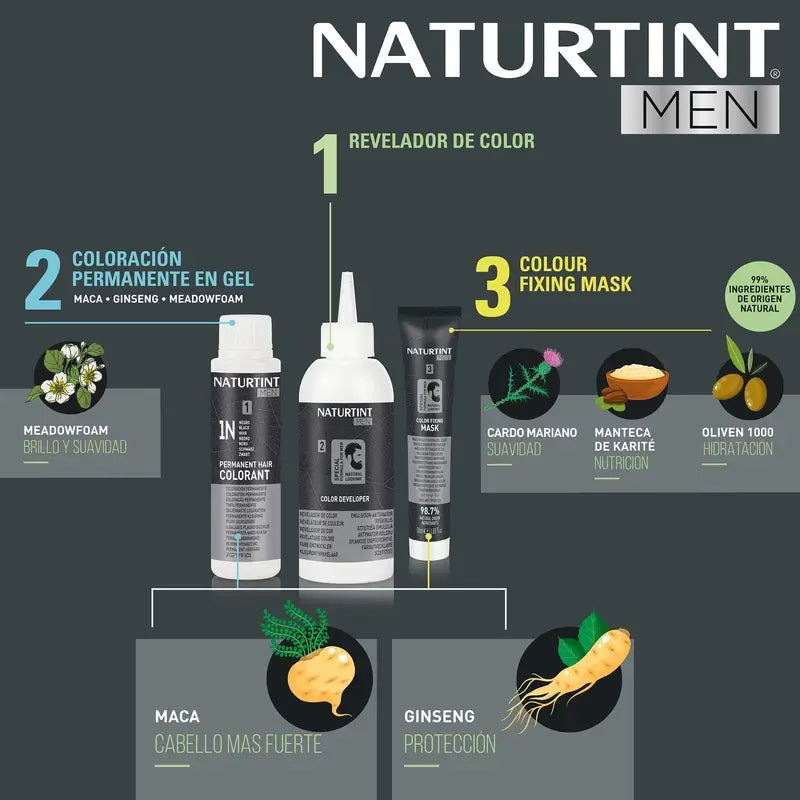 Naturtint Men Tintura Permanente para Cabelo e Barba 3N Sem Amoníaco 3N - Castanho Escuro