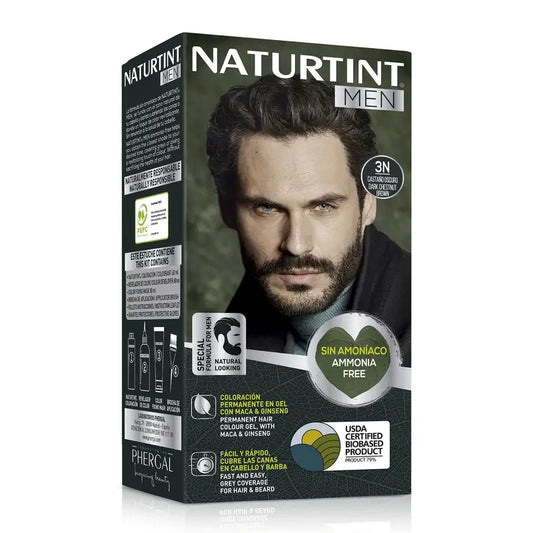 Naturtint Men Tintura Permanente para Cabelo e Barba 3N Sem Amoníaco 3N - Castanho Escuro