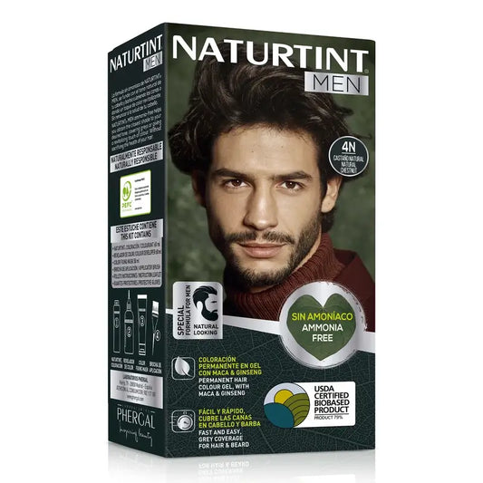 Naturtint Men Coloração Permanente do Cabelo e da Barba para Homem 4N Sem Amoníaco - Castanho Natural