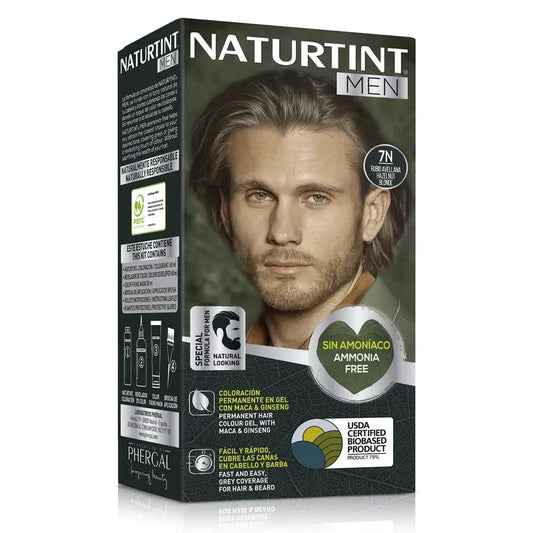 Naturtint Men Coloração Permanente do Cabelo e da Barba para Homem Sem Amoníaco 7N - Louro Avelã