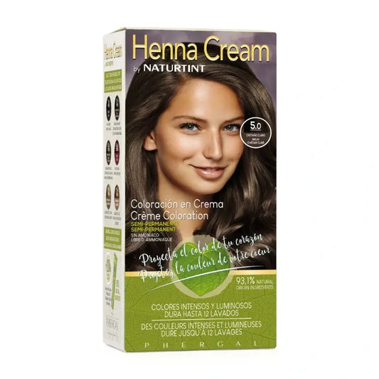 Naturtint Henna Creme Coloração Natural Semi-Permanente para Cabelo Sem Amoníaco 5.0 Castanho Claro