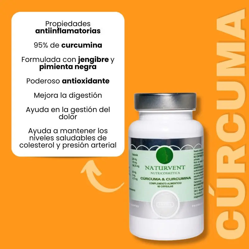 Naturvent Anti-inflammatory Turmeric & Curcumin com 95% de curcumina, 60 cápsulas