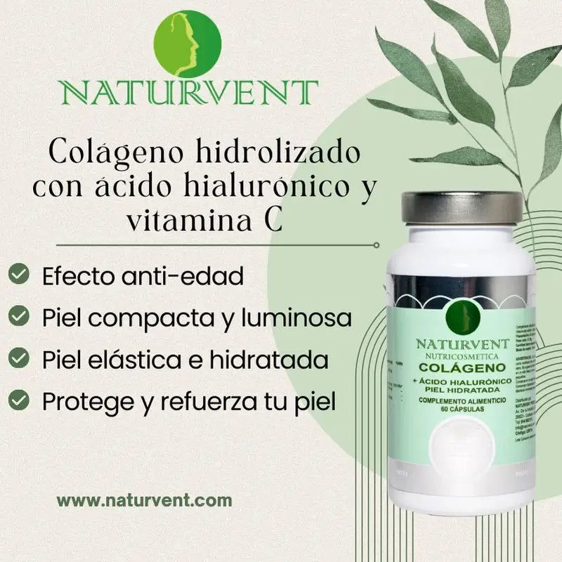 Naturvent Facial Care Colagénio Hidrolisado com Ácido Hialurónico e Vitamina C, 60 cápsulas